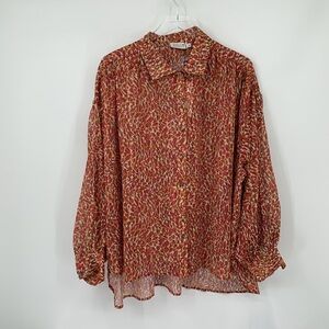 Molly Bracken boxy button blouse top shirt pink chiffon semi sheer gold new XL